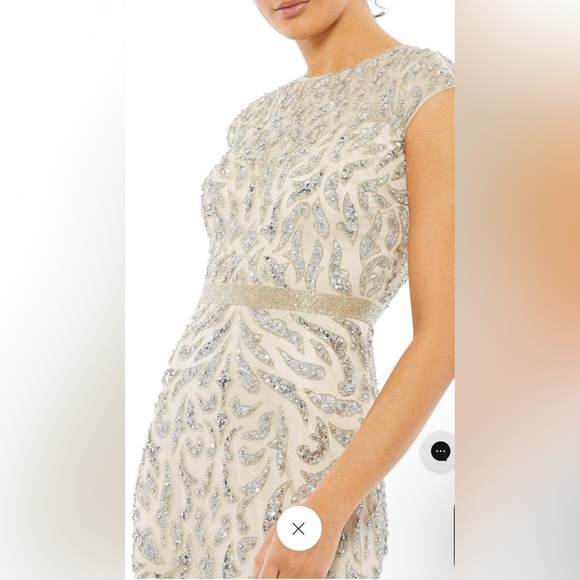 Embellished illusion cap sleeve long gown - Picture 3 of 3